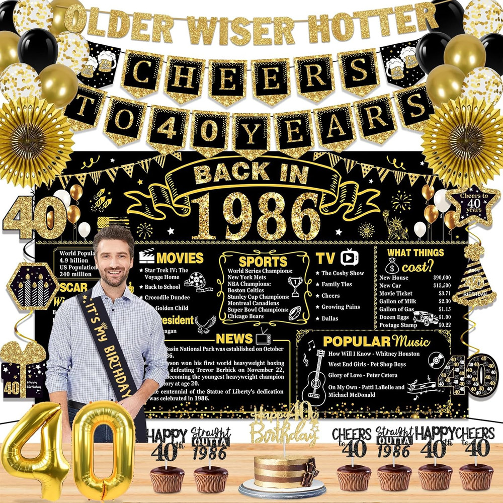 40Th Birthday Decorations for Men Women,16Pcs Back in 1985 Party Banner Decorati