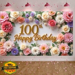 LUUFILx 100th Birthday Banner Pink Roses