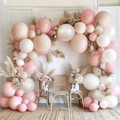 Pink White Balloon Garland Double Stuffed Peach Balloons Cream Beige Pastel P…