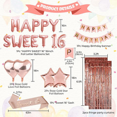 Happy Sweet 16 Balloons 16Th Birthday Decorations for Girl 16 Birthday Decoratio