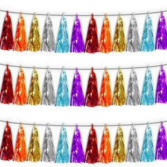 3P Lake Blue Orange-Red-Gold-Silver-Purple Tassel Banner Garland Metallic Foi…