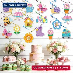 24Pcs Spring Hanging Decorations, Flower Butterfly Ceiling Hanging Swirls Cutout