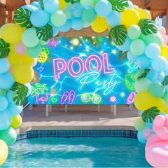 Summer Pool Party Backdrop Glow Swimming Pool Beach Party Decorations Summer Poo
