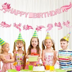 Axolotl Birthday Banner Set Pre-Strung Cute Axolotl Themed Party Decorations No