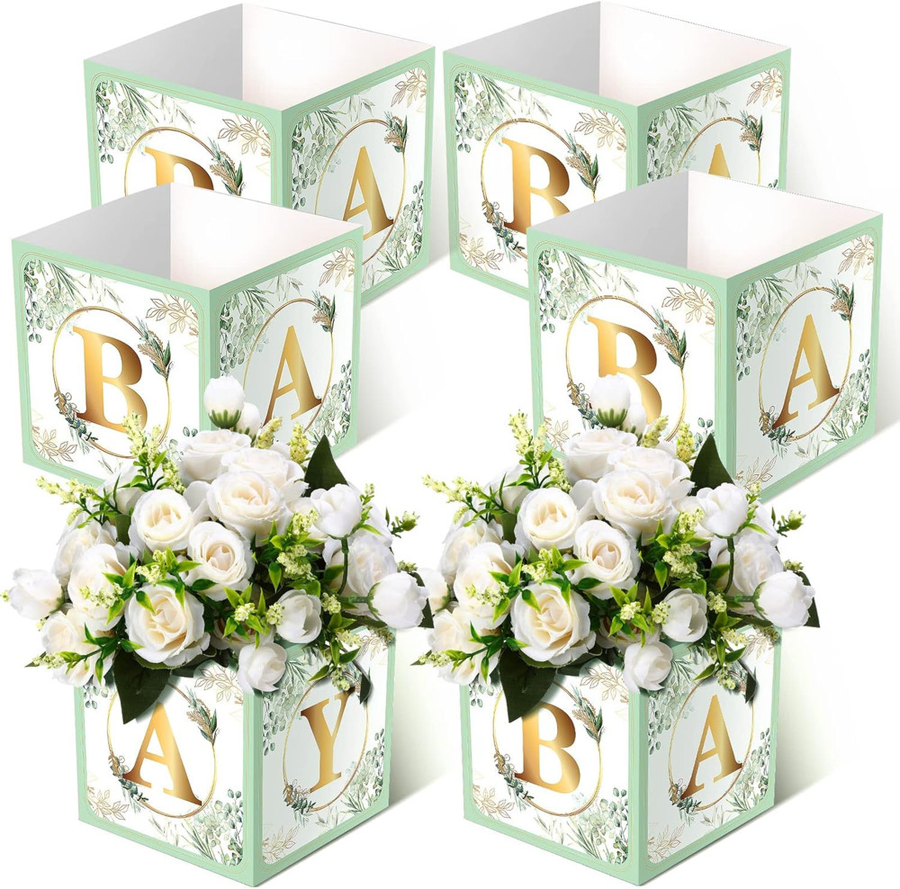 6 Pcs Baby Shower Centerpieces with Letters, 7″ Baby Blocks Flower Boxes for Tab