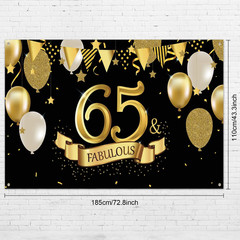 65th Birthday Black Gold Backdrop Banner 72×43 Inch Party Photo Booth Decor