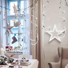 12x Silver Hanging Swirl Party Decorations Foil Ceiling Whirls Birthday Event