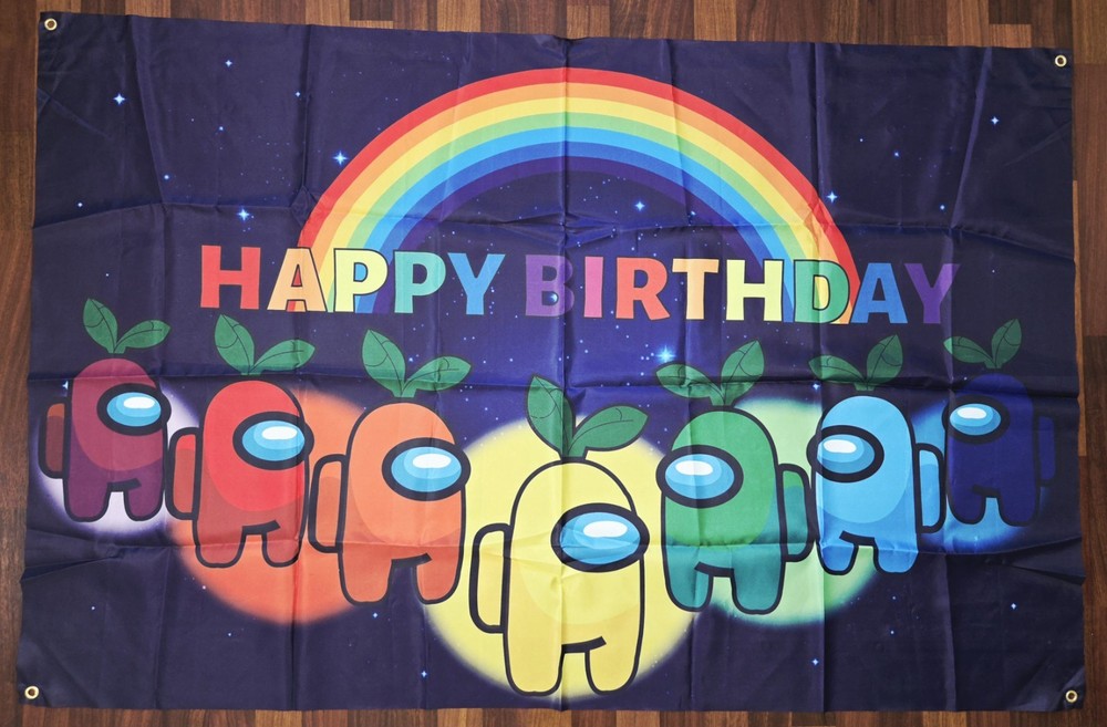 Among Us Theme Birthday Backdrop 5X3ft Happy Birthday Banner