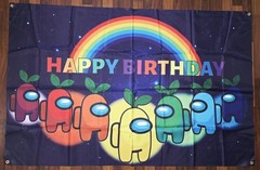 Among Us Theme Birthday Backdrop 5X3ft Happy Birthday Banner