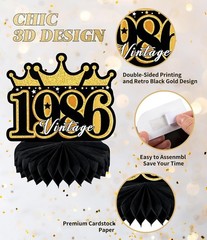 Elegant 40th Birthday Decorations – 9-Pc Black & Gold Honeycomb Centerpieces