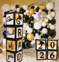 Elegant Black Balloon Boxes – Graduation Decorations for Class of 2026 Parties