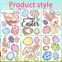 6 Sheets Easter Window Clings Happy Easter Bunny Eggs Window Decals Oil Painting