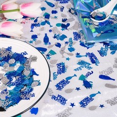 Blue and Silver Happy Birthday Confetti, 3000 Pcs Birthday Cake Table Metalli…
