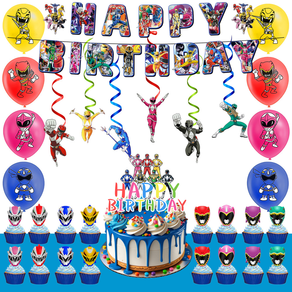 Power Rangers Birthday Party Decor Set Balloons Banner Cupcake Topper for Kids