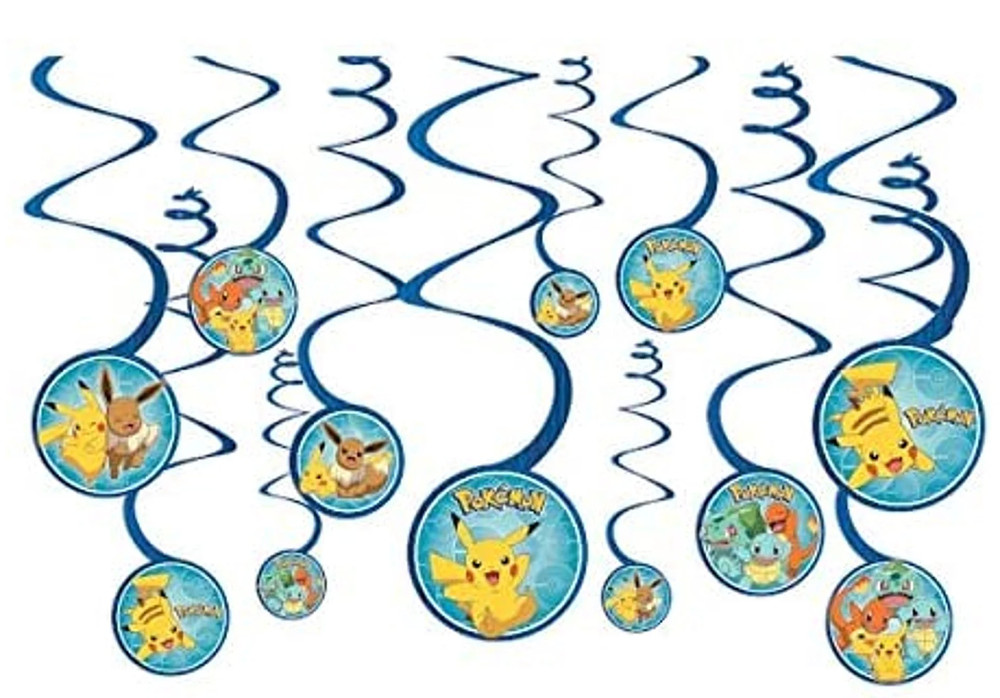 Multicolor Pokemon Hanging Swirls – 12pcs Cardstock Decorations for Birthdays