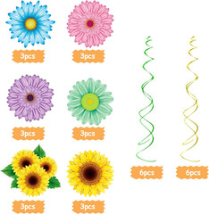 30PCS Spring Summer Hanging Decorations Set Sun Flowers Autumn Daisy Fairy Birth