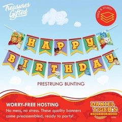 Happy Birthday Banner Pre-strung Party Decorations for Daniel Tiger Themed Party