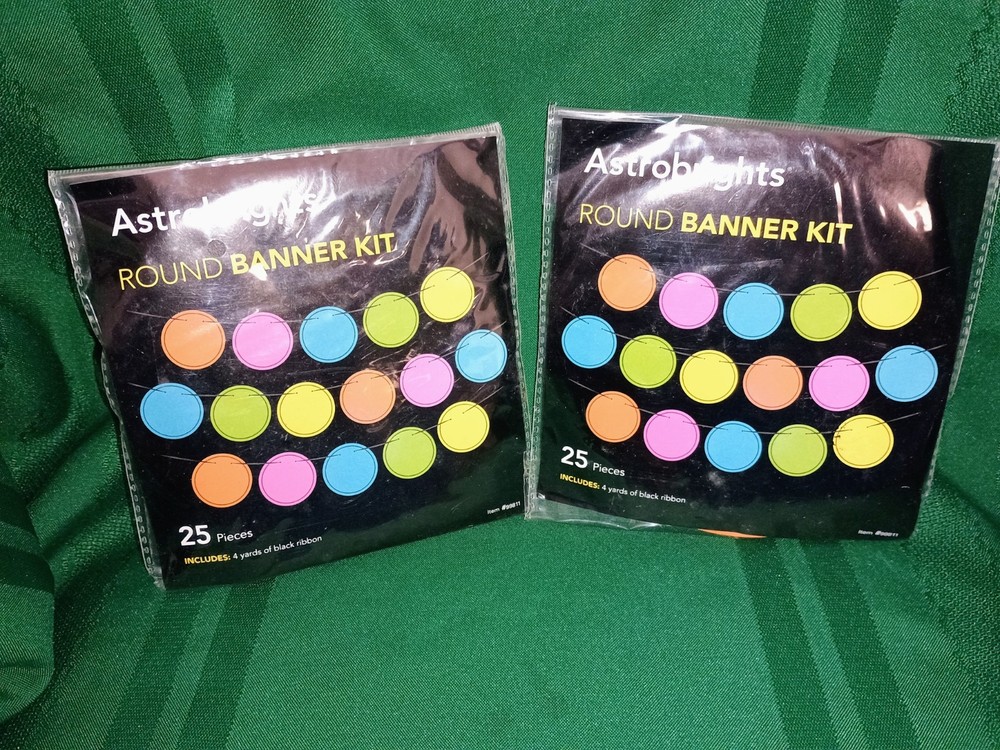 2 Pkgs ASTROBRIGHTS 5.5″ Round BANNER KIT Neon 25 PIECES Party Decorations DIY