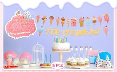 Ice Cream Decorations Bar Banner Party Supplies Sign for Birthday Decor Shower