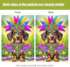 1PC 2D Flat Dachshund Carnival Party Banner with Colorful Feathers Green Jewel N