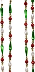 9-Foot Gold, Red, Green and White Round Bead with Water Drop Beaded Garland