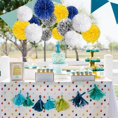 20 PCS Tissue Paper Pom Poms 6 10 12 14 Inch Flower Balls Yellow Wht Blue