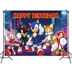 Sonic the Hedgehog Happy Birthday Backdrop 5×3.5ft Birthday Party Decoration