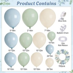 155Pcs Dusty Blue Sage Green Balloon Garland Arch Kit, Macaron Blue Moonlight…