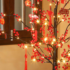5 Ft Lighted Lunar New Year Tree with 80 LED Red Berry Decor for Home