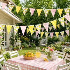 Pink and Yellow Lemon Triangle Banner Balloons Lemonade Bar Stand Supplies Amalf