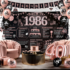 Rose Gold 40Th Birthday Decorations for Women – 37Pcs Happy 40Th Birthday Banner