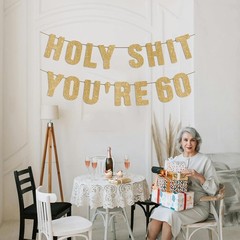 Pre-Strung 60th Birthday Banner – Gold Glitter, 60th Birthday Decorations for…