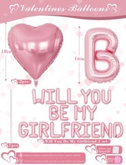Pink Will You Be My Girlfriend Balloons Set, Valentines Day Balloon Banner wi…