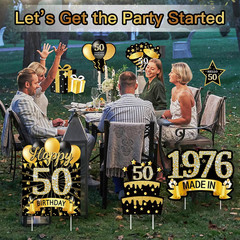 7Pcs Black Gold 50Th Birthday Yard Sign Decorations for Men and Women, Happy 50T