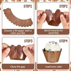 60 Pieces Wood Grain Cupcake Wrappers for Woodland Animal Baby Shower Brown