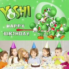 Yoshi Happy Birthday Backdrop Banner Photo Cartoon Vinyl Party Decor 5x3ft