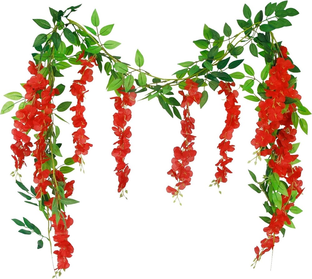 2 Pcs Wisteria Garland Artificial Flowers Wisteria Hanging Flowers Garland Red