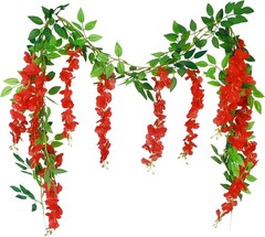 2 Pcs Wisteria Garland Artificial Flowers Wisteria Hanging Flowers Garland Red