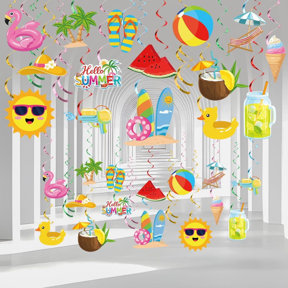 36 PCS Summer Party Hanging Swirl Pool Beach Ceiling Streamer Decoration