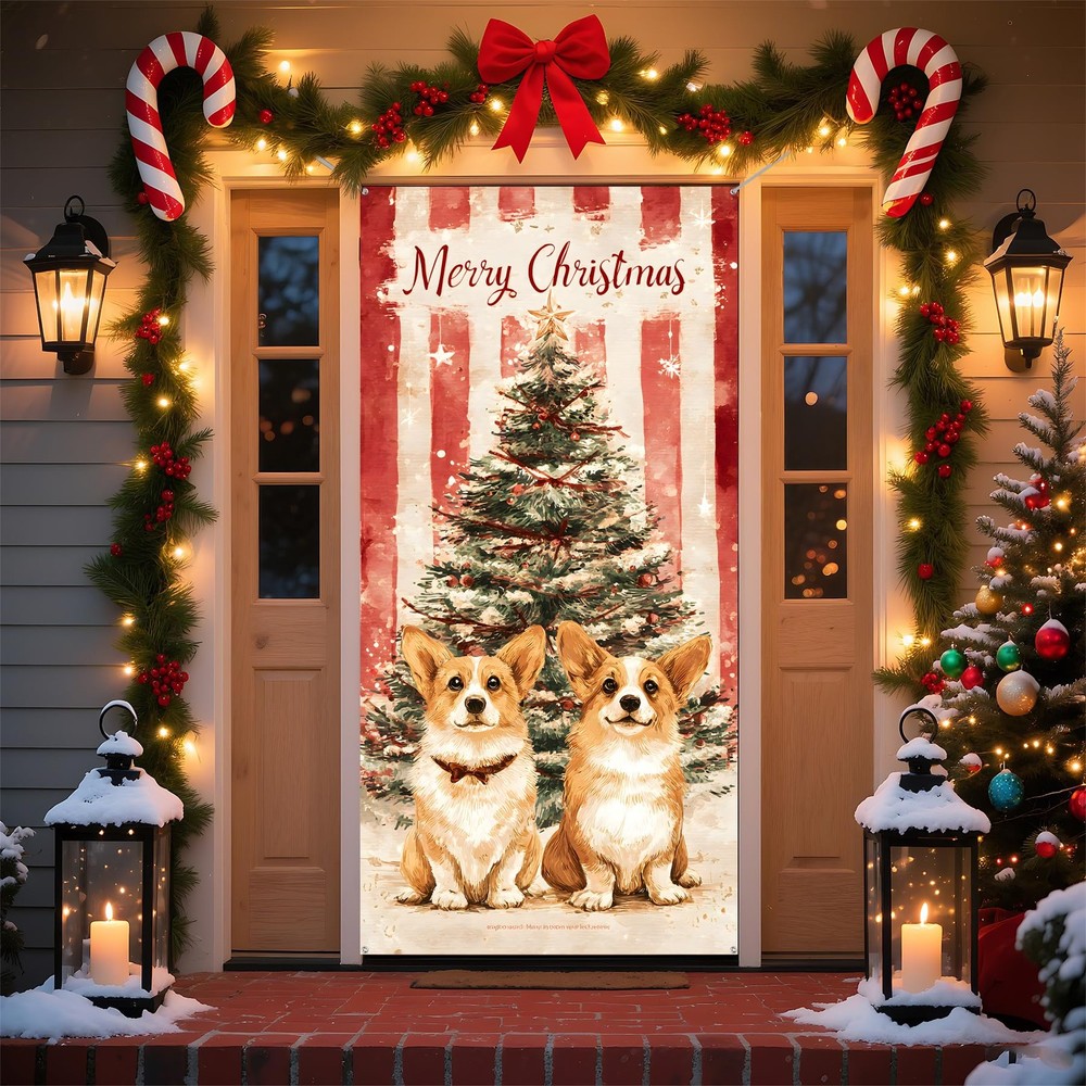 Christmas Front Door Decoration Set, Indoor Outdoor Holiday Porch Display wit…