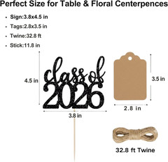 12 Pack Pre-Assembled Double Sided Class of 2026 Graduation Centerpiece Sticks w