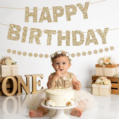 Alynta Happy Birthday Banner Pre-Strung Glitter Birthday Party Decorations NO DI