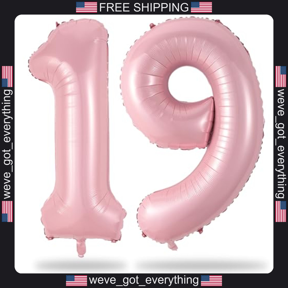 2 Pack Pastel Pink Number 19 Foil Balloons for Birthday Party