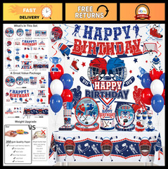 208 Pcs Hockey Party Decorations Set for 25 Guests – Tableware, Backdrop, Balloo