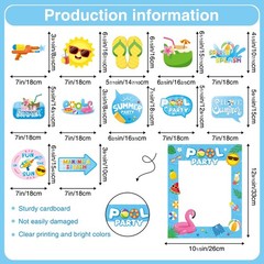 33 PCS Blue Frame Pool Party Photo Booth Props Summer Beach Theme Decorations