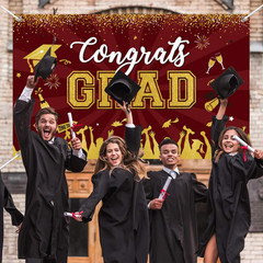 Maroon Gold Graduation Banner Backdrop Class of 2026 Graduation Party Decoration