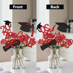 20 PCS Graduation Decorations Class of 2026, Black and Red Double-Sided Centerpi