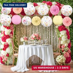 Renbuzhu 13PCS Spring Wildflower Party Decorations Hanging Paper Lanterns Pom Po