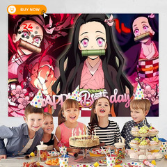 Birthday Nezuko Party Decorations, 5x3ft Demon Happy 5x3ft, Pink