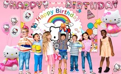 124 Pcs Hello Kitty Party Decorations Tableware Set Balloons Banners Plates